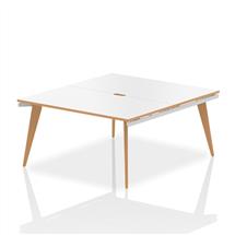 Oslo 1400mm Back to Back 2 Person Desk White Top Natural Wood Edge