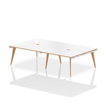 Oslo Bench Desking | Oslo 1400mm Back to Back 4 Person Desk White Top Natural Wood Edge