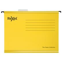 Rexel Classic Foolscap Reinforced Suspension Files V base 15mm Yellow