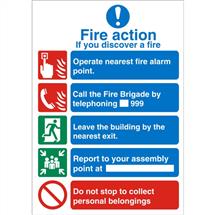 Seco Mandatory Safety Sign Fire Action Semi Rigid Plastic 150 x 200mm