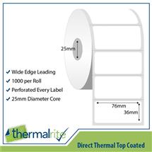 Thermalrite Direct Thermal Labels 76x36mm 25mm core (Pack 30 Rolls of