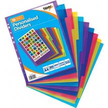 Top Brands | Tiger Personalised 10 Part Polypropylene Dividers A4 Assorted Colours