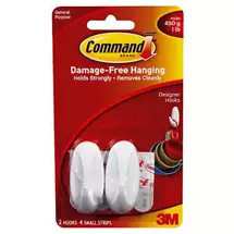 3M Command Small Oval Hooks With Command Adhesive Strips White (Pack