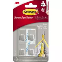 3M Command Small Stainless Steel Metal Hooks With Command Adhesive