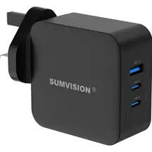 Sumvision  | SUMVISION Universal 3 Port USB Black Laptop Wall Charger, 65W, GaN,