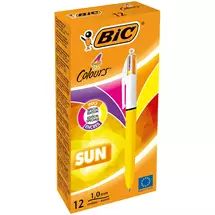 Bic 4 Colours Sun Sunny Yellow Barrel Ballpoint Pen 1.0mm Tip 0.32mm