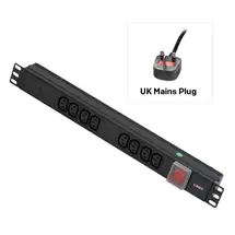 Power Cables | Lindy 1U 8 Way IEC Sockets, Horizontal PDU with UK Mains Plug