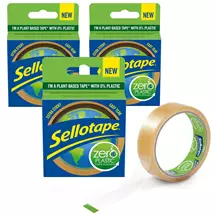 Sellotape Zero Plastic Plant Based Easy Tear Extra Sticky Tape Clear
