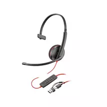 Poly Blackwire 3210 Monaural USBC Black Headset +USBC/A Adapter