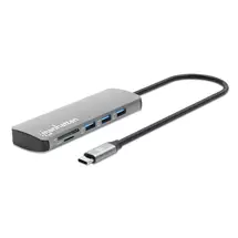 Laptop Docks & Port Replicators | Manhattan USBC Dock/Hub with Card Reader, Ports (x7): Ethernet, HDMI,