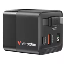 Verbatim Mobile Device Chargers | Verbatim GaN Charger 65W 2 Port retractable cable display US plugs