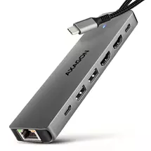 Axagon | Axagon HMC7HX2 USB 5Gbps hub, 2x USBA, USBC, 2x HDMI 4k/60Hz, RJ45, PD
