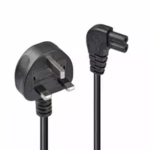 Lindy | Lindy 3m UK 3 Pin Plug To Right Angled IEC C7 Mains Power Cable, Black