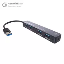Connektg | connektgear 4 Port Hub USB 3 - with UK Power Supply - Black