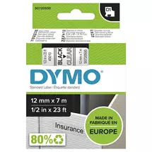 Dymo Label-Making Tapes | DYMO Authentic D1 Labels | Black Print on Clear Tape | 12 mm x 7 m |