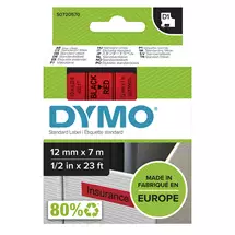 Dymo Label-Making Tapes | DYMO Authentic D1 Labels | Black Print on Red Tape | 12 mm x 7 m |