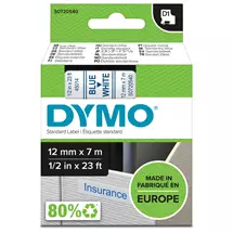Dymo Label-Making Tapes | DYMO Authentic D1 Labels | Blue Print on White Tape | 12 mm x 7 m |