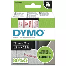 Dymo Label-Making Tapes | DYMO Authentic D1 Labels | Red Print on White Tape | 12 mm x 7 m |