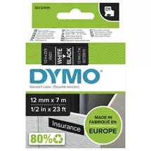 Dymo Label-Making Tapes | DYMO Authentic D1 Labels | White Print on Black Tape | 12 mm x 7 m |