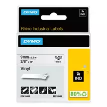 Dymo Label-Making Tapes | DYMO Rhino Industrial Vinyl Labels | 9 mm x 5.5 m | Black Print on