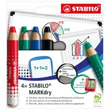 Top Brands | STABILO MARKdry, Wallet of 4 including sharpener and wiping cloth