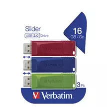 Slide | Verbatim Slider - USB Drive - 3x16 GB - Blue/Red/Green