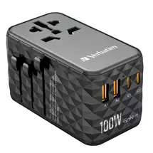 Mobile Device Chargers | Verbatim UTA06 100W GaN III Universal Travel Adapter with 2 x USBC PD