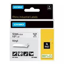 Dymo Label-Making Tapes | DYMO Rhino Industrial Vinyl Labels | 12 mm x 5.5 m | Black Print on