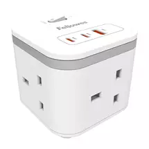 Power Extensions | Fellowes Power Cube with 3 Power Socket Extension USBA & USBC Ports