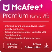 Mcafee  | McAfee McAfee+ Premium  Family (Unlimited Devices)  1 Year  Digital