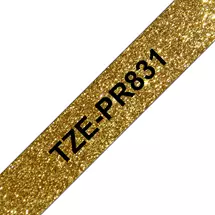 Label Printer Tape | Brother TZE-PR831 label-making tape Black on gold | Quzo UK