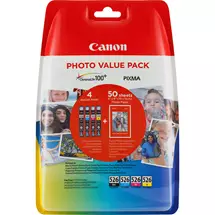 Canon Ink Cartridges | Canon CLI-526 BK/C/M/Y Ink Cartridge + Photo Paper Value Pack