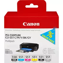 Canon Ink Cartridges | Canon PGI-550/CLI-551 PGBK/C/M/Y/BK/GY 6 Ink Cartridge Multipack