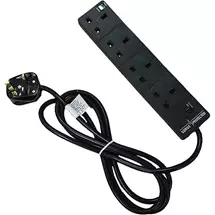 Surge Protectors | Cablenet 4 Way UK Black 13Amp Surge Protected Power Strip with 10m