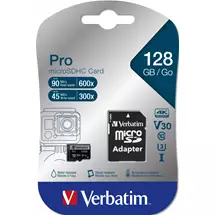 Memory Cards | Verbatim Pro 128 GB MicroSDXC UHS-I Class 10 | Quzo UK