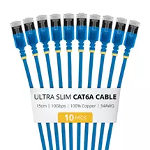 Cables | StarTech.com 15cm Blue Ultra Slim Cat6A Ethernet Cable, 10 pack,