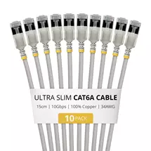 Cables | StarTech.com 15cm Gray Ultra Slim Cat6A Ethernet Cable, 10 Pack,