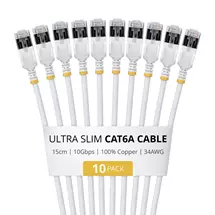 Cables | StarTech.com 15cm White Ultra Slim Cat6A Ethernet Cable, 10 Pack,