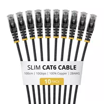 Cables | StarTech.com 1m Black Slim CAT6 Cable, 10 Pack, Snagless, 100W PoE,