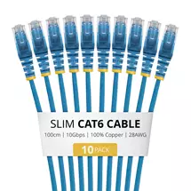 Cables | StarTech.com 1m Blue Slim CAT6 Cable, 10 Pack, Snagless, 100W PoE,