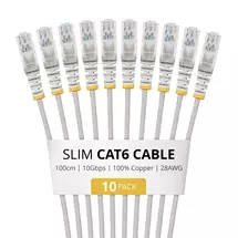 Cables | StarTech.com 1m Gray Slim CAT6 Cable, 10 Pack, Snagless, 100W PoE,