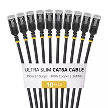 Cables | StarTech.com 30cm Black Ultra Slim Cat6A Ethernet Cable, 10 Pack,