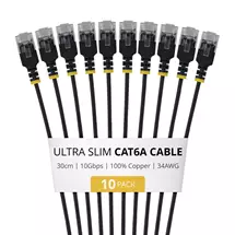 Cables | StarTech.com 30cm Black Ultra Slim Cat6A Ethernet Cable, 10 pack, UTP,