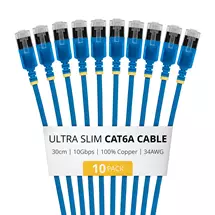 Cables | StarTech.com 30cm Blue Ultra Slim Cat6A Ethernet Cable, 10 pack,