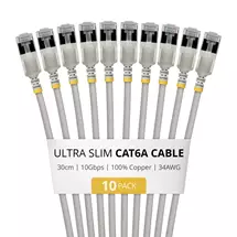 Cables | StarTech.com 30cm Gray Ultra Slim Cat6A Ethernet Cable, 10 Pack,