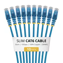 Cables | StarTech.com 50cm Blue Slim CAT6 Cable, 10 Pack, Snagless, 100W PoE,