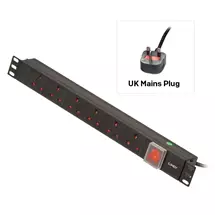 Power Distribution Unit | Lindy 1U 6 Way UK Sockets, Horizontal PDU with UK Plug, Threephase,